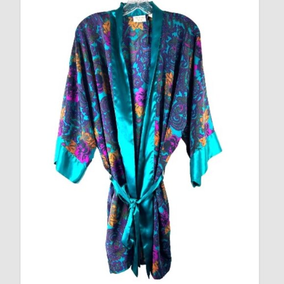 Victorias Secret Gold Label womans Floral Robe One Size teal purple pink green - Picture 11 of 11